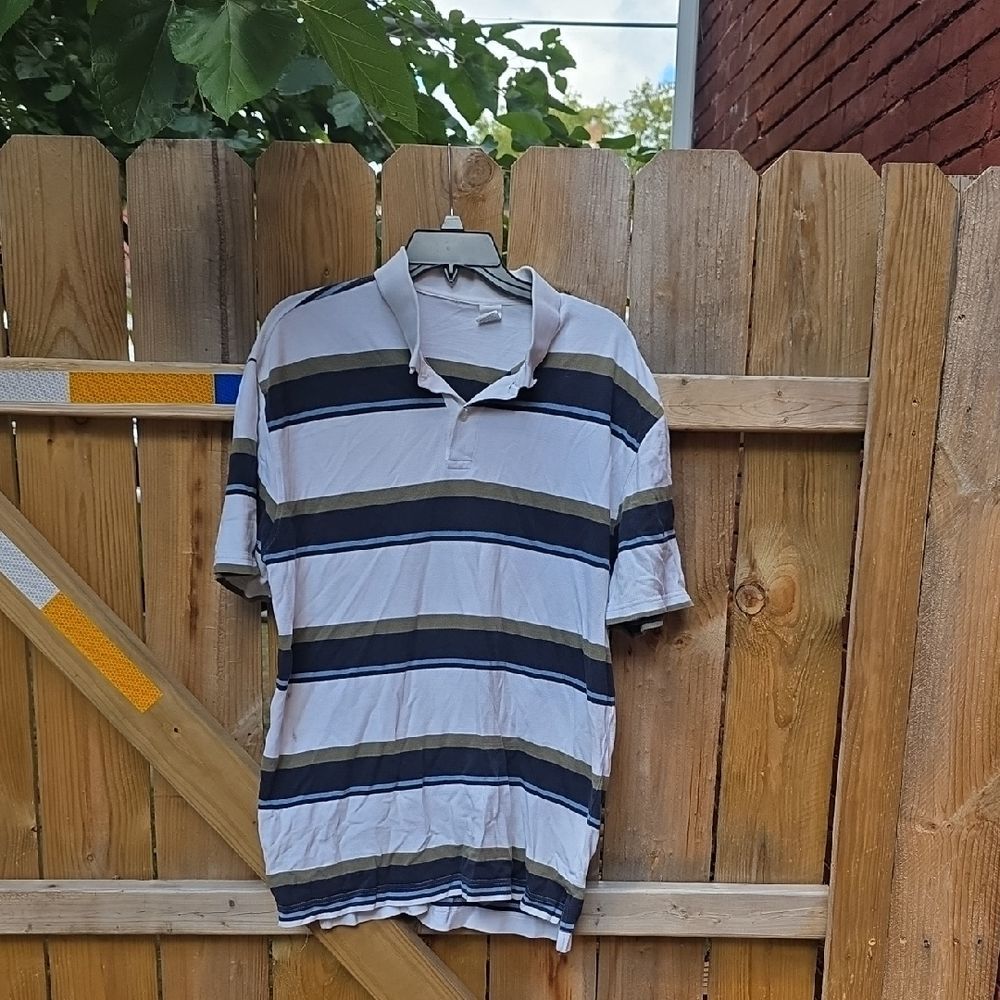 Reverse Navy and White Striped Polo Shirt